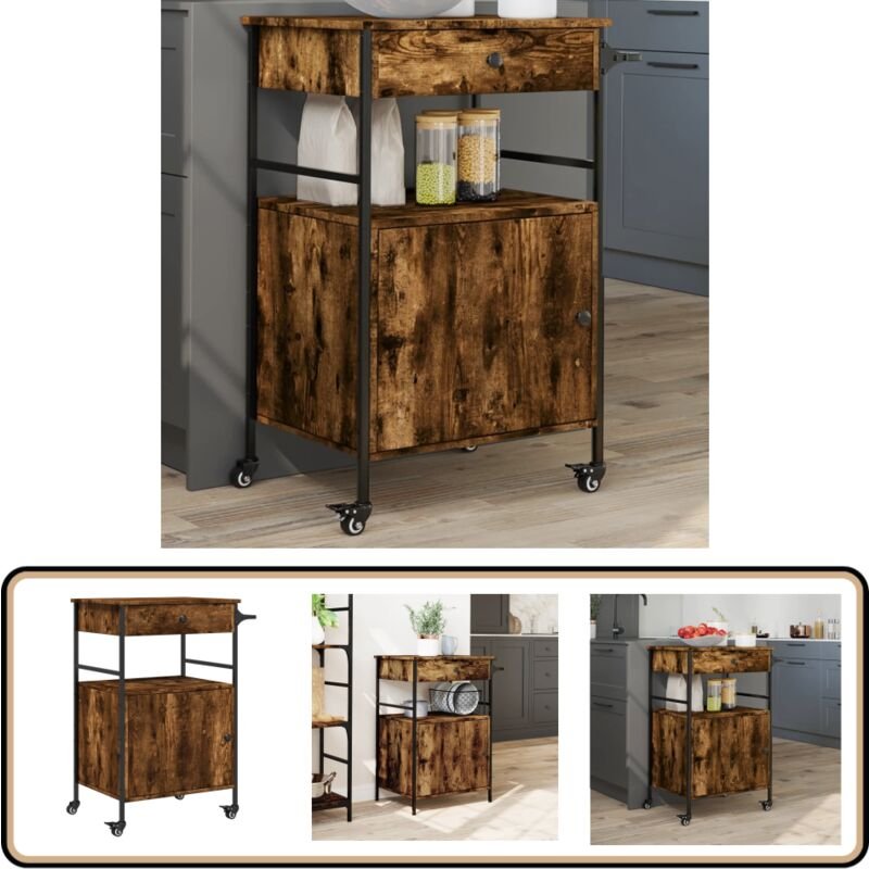 Küchenwagen Räuchereiche 56x43x89,5 cm Holzwerkstoff - Küchenwagen - Holzwerkstoff - Vintage - Küchentisch - Speisekamme...