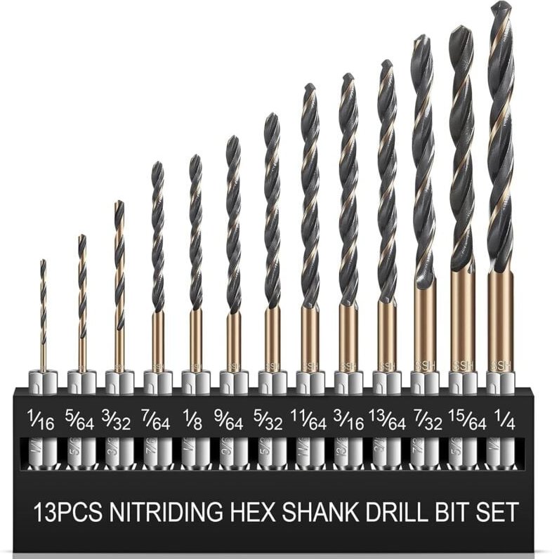 Tigrezy - 13-teiliges Sechskantschaft-Bohrerset, HSS-Nitrierspiralbohrer, verbesserter schwarz-goldbeschichteter Bohrer,...