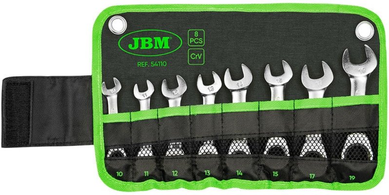 JBM54110 Satz mit 8 kurzen Ring-Maulschlüsseln mit Ratsche