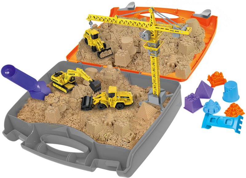 Kinetische Sandbaustelle, Spielzeug im Koffer