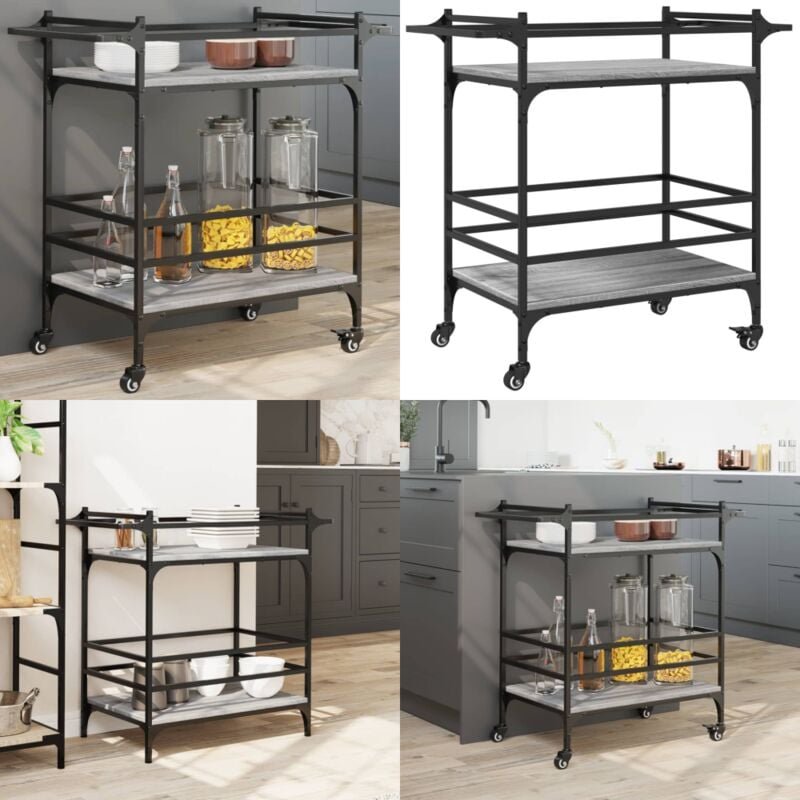 Küchenwagen Grau Sonoma 82x40x78,5 cm Holzwerkstoff - Küchentisch - Küchenschrank - Kücheninsel - Rollwagen - Servierwag...