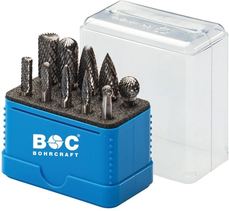 Bohrcraft - HM-Frässtifte TiAlN in blauer Multibox 10-tlg. Je 1x6,0+12,0 mm form b/c/d/f/g