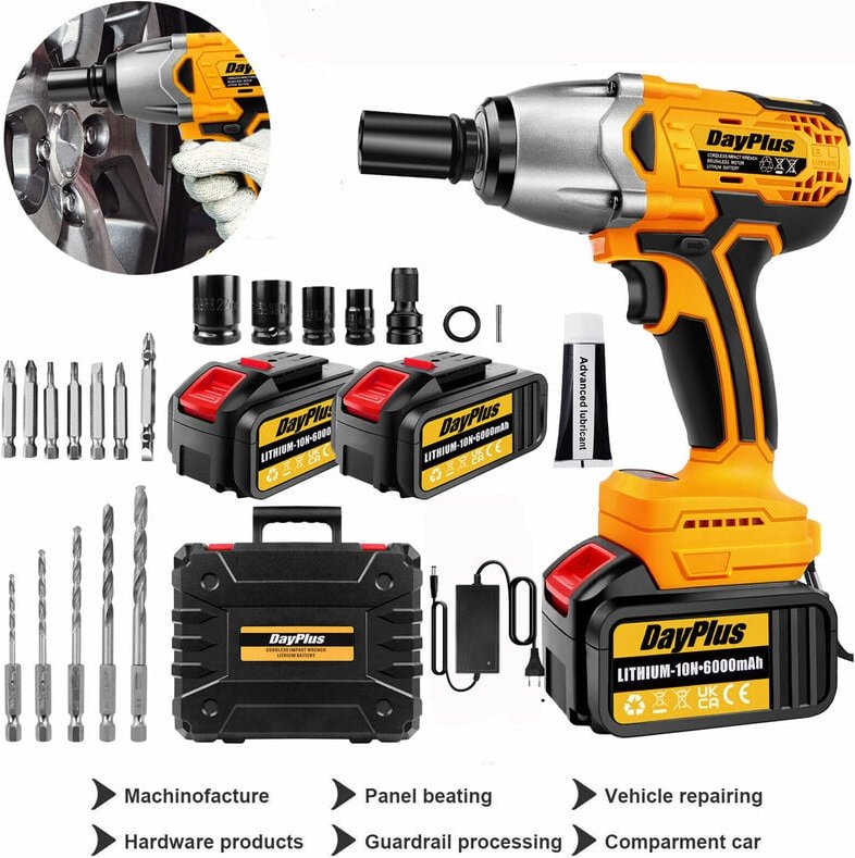 Dayplus - 1/2' 6000mAh 1800NM Kfz Schlagschrauber Schrauber Akkuschrauber Koffer + 2x Akku