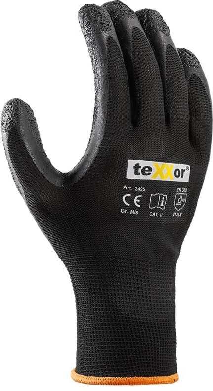 teXXor® Polyester-Strickhandschuhe LATEX, Schwarz/Schwarz