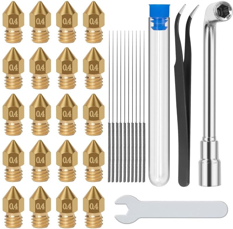 Jalleria - 33 Stück Messing-3D-Druckerdüse 0,4 mm 0,2 mm 0,6 mm für Creality Ender 3 V2 / Ender 3 / Ender 3 Pro / Ender ...