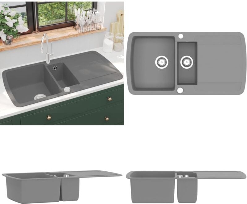 Granitspüle Doppelbecken Grau - Spülbecken - Küchenspüle - Home & Living - Grau