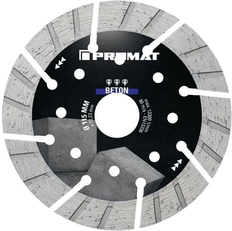 Promat - Diamanttrennscheibe beton pro ø 115 mm Bohrung 22,23 mm Segmentstärke 2,4 mm Segmentbreite 40,58 mm