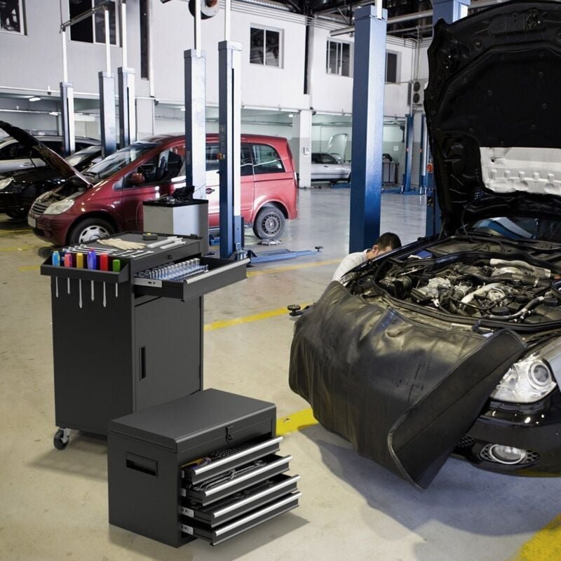 Northix - 2 in 1 werkstattwagen inkl koffer 8 facher haken verstellbarem regal 100 kg tragkraft