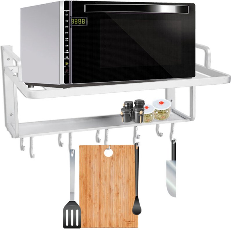 Thumbnail - Topf-Rack,Mikrowelle Ofen Rack Wand Aum Aluminium Doppelschichten HäNgen Mikrowellenhalterung Mit Ablage KüChenwandhalte...