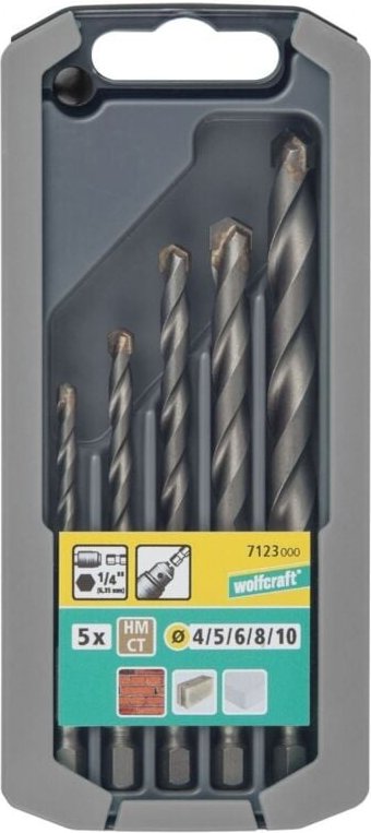 Wolfcraft - Steinbohrer-Set hm Schaft ø 4 - 10 mm 5-teilig Sechskant Ersatzakkus & Aufsätze