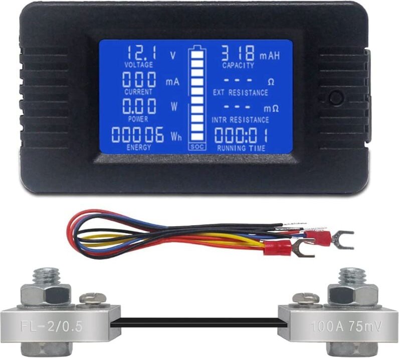 Ersandy - dc Batteriemessgerät Voltmeter Amperemeter Energie Energiemonitor lcd Digital Multimeter Spannung Strom Cap Oh...