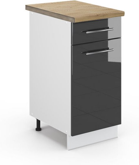 Thumbnail - Vicco - Küchenunterschrank Fame-Line, Anthrazit Hochglanz, 40 cm , ap Eiche