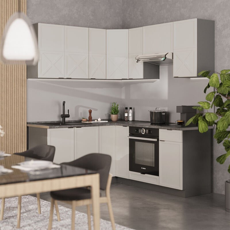 Eckküche Fame-Line, GrauBeige/Anthrazit, 160 x 190 cm , AP Eiche, Vicco