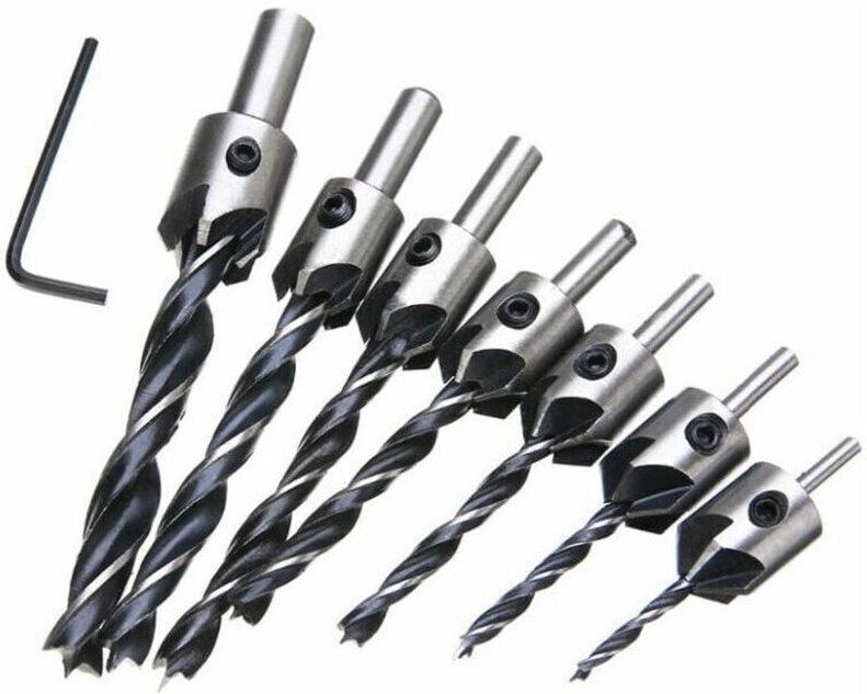 Holzsenker-Holzbearbeitungsbohrer, 5-schneidiges Kegelbohrer-Set, HSS-Hochgeschwindigkeitsstahl-Holzbearbeitungsreibahle...