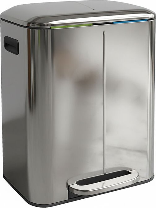 Relaxdays Mülleimer 2 Fächer, 2x 20 l, entnehmbare Inneneimer, Softclose, Fußpedal, Edelstahl, Mülltrenner Küche, silber