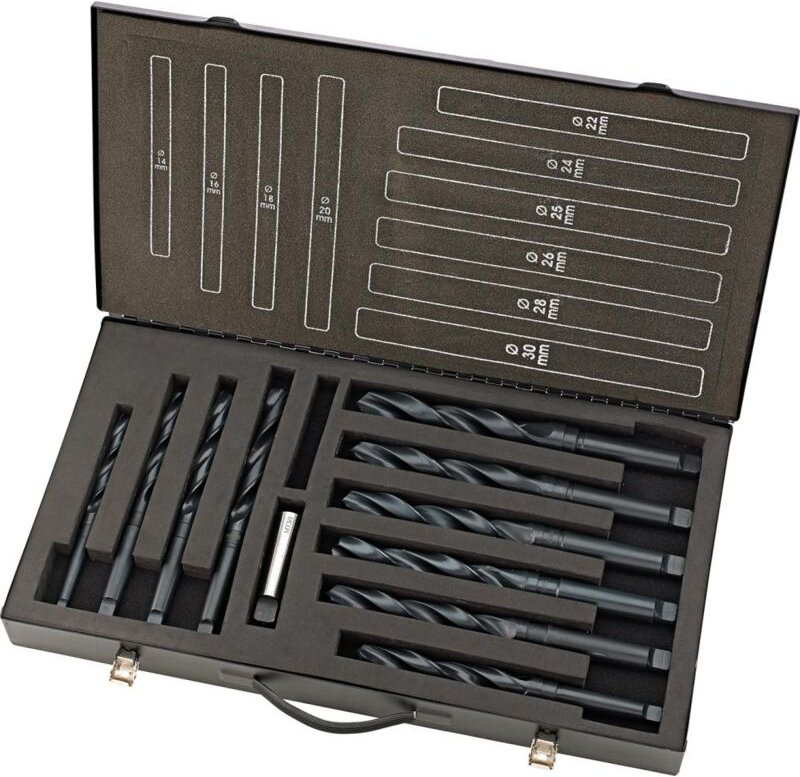 Thumbnail - Fortis - Spiralbohrer Set DIN345 hss rollgewalzt 14-30mm, 2mm stg. + 25mm Metallkoffer fo