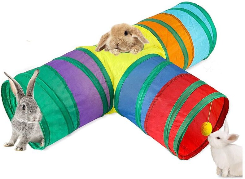 Tlily - Kaninchentunnel und -röhren, 3-Wege-Versteck, Aktivitätstunnel für Kleintiere, Spielzeug für Zwergkaninchen, Kät...