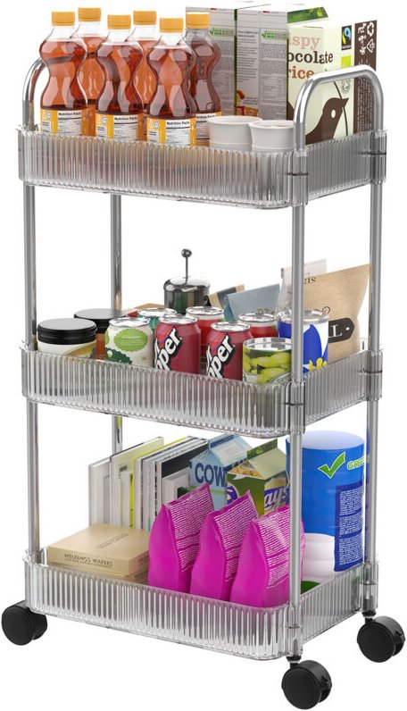 Aufbewahrungswagen mit 3 Ebenen aus transparentem Acryl, Küchenwagen, Mehrzweckwagen, modernes und praktisches Design fü...