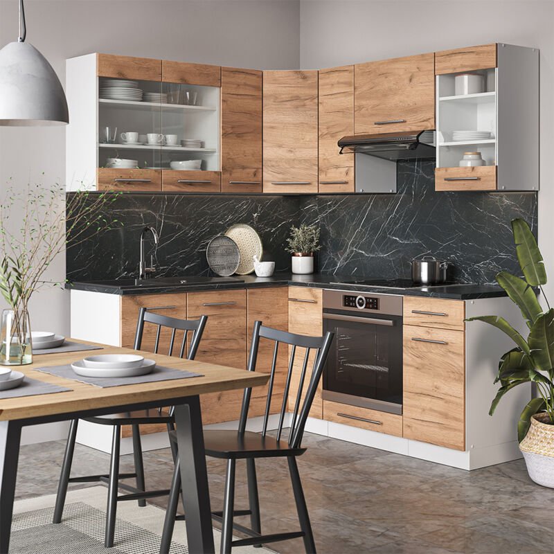 Vicco - Eckküche Fame-Line, Goldkraft Eiche/Weiß, 160 x 60 cm ohne Arbeitsplatte