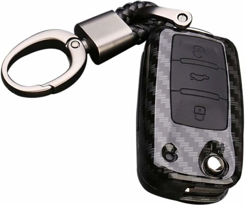 Packung Schlüsseletui aus ABS-Karbonfaser + Schlüsselanhänger-Abdeckung aus Silikon für Volkswagen Bora Beetle Tiguan Po...