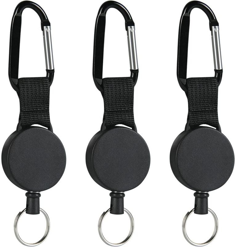 Thumbnail - 3 Stück einziehbarer Schlüsselanhänger, Karabiner mit einziehbarer Spule mit 60 cm langem Stahlkabel, einziehbare Schlüs...