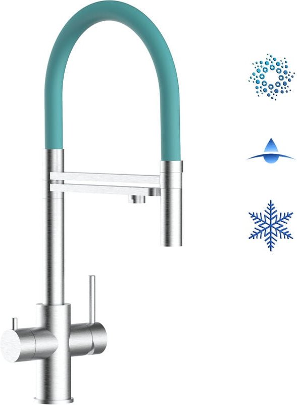 Thumbnail - 5 Wege Wasserhahn Edelstahl Massiv Kuechenarmatur mit Tuerkis 360 schwenkbarem Auslauf und abnehmbare 2 strahl Handbraus...