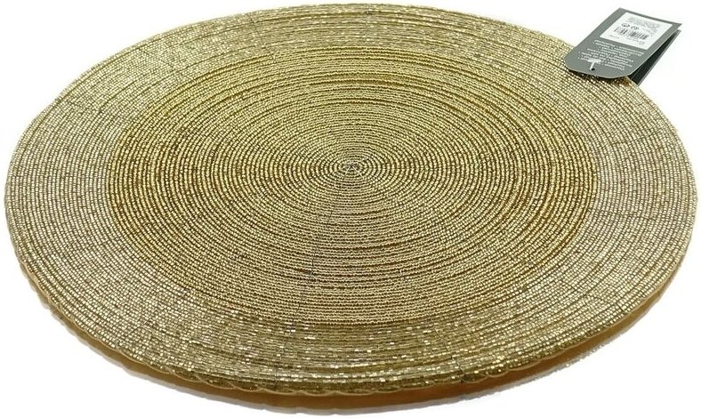 Kaemingk - Weihnachtsdeko Tischset Goldfarben ø 35 cm aus Glasperlen mit Stoffunterlage