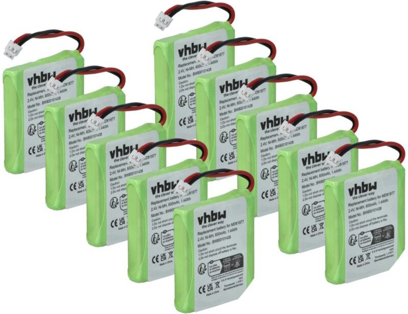 vhbw 10x Akku kompatibel mit Medion MD81877, MD83208, MD82877, MD83708, MD82772, MD82711 schnurlos Festnetz Telefon (600...