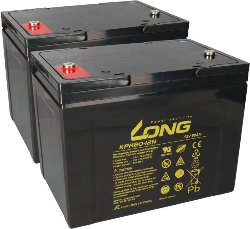 Ersatzakku für Invacare Dragon 2x Kung Long Bleiakku KPH80-12N M6 12V 80Ah zyklenfest