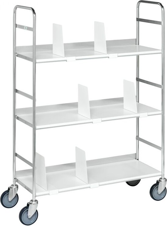 Kongamek mobiler Etagenwagen 790x290x1140mm verzinkt mit 3 Böden und 6 Buchstützen