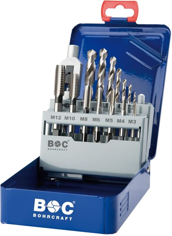 DIN 352 HSS-G Einzelgewindebohrer+Bohrer+Gewindebohrer+Gewindebohrer, Metallbox, EGB15 //M3-M12 Bohrcraft 41201410015