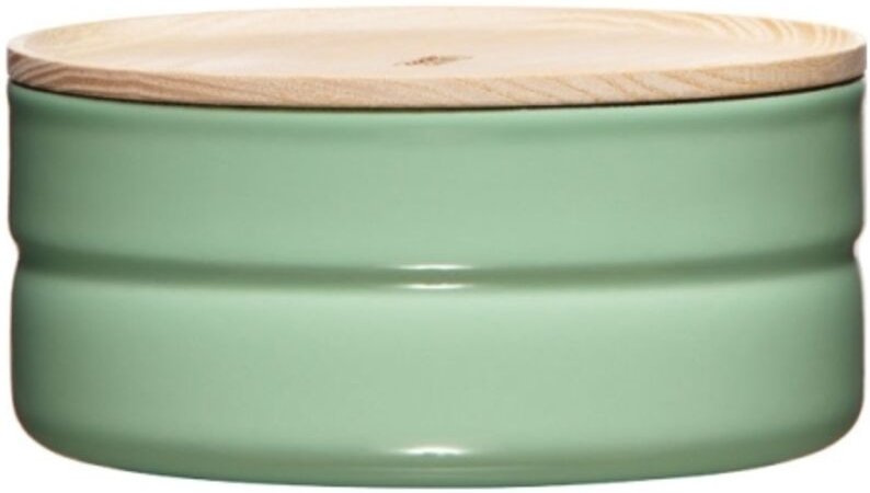 Riess-kelomat - Riess Emaille Vorratsdose mit Eschenholzdeckel Ø13cm 0,5L Green Emaille