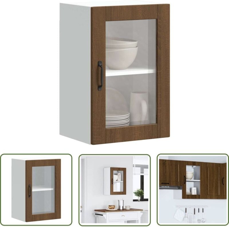 The Living Store - vidaXL Küchen-Hängeschrank mit Glastür Porto Braun Eichen-Optik