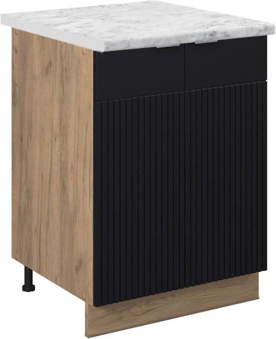 Küchenunterschrank Fame-Line, Schwarz gestreift, 60 cm , AP Marmor, Vicco