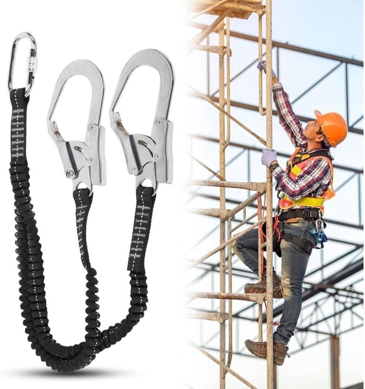 Thumbnail - 2 m, 1 Zoll Sicherheitsgurt-Bungee-Haken, 25 kN doppelter großer Stahlhaken, Lanyard-Sicherheits-Stoßdämpfungsseil-Abstu...