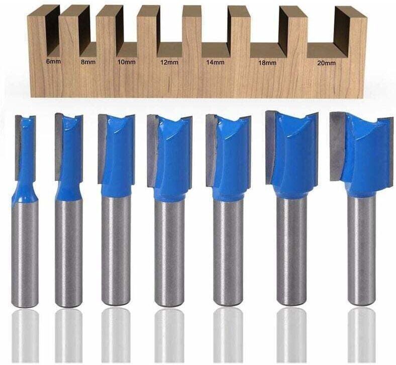 7-teiliger gerader Fräser mit 8 mm Schaft, 6 mm, 8 mm, 10 mm, 12 mm, 14 mm, 18 mm, 20 mm Durchmesser, Fräser für die Hol...