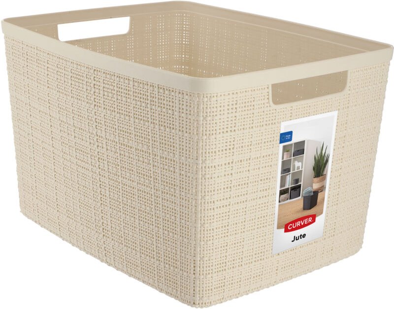 Eleganter großer Korb aus Jute mit beiger Kunststoffoberfläche