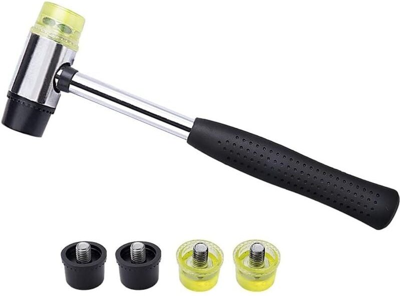 Ahlsen Doppelseitiger Gummihammer, 25 mm kleiner, doppelseitiger, auswechselbarer Gummihammer, mit 4 Ersatzhammerköpfen ...