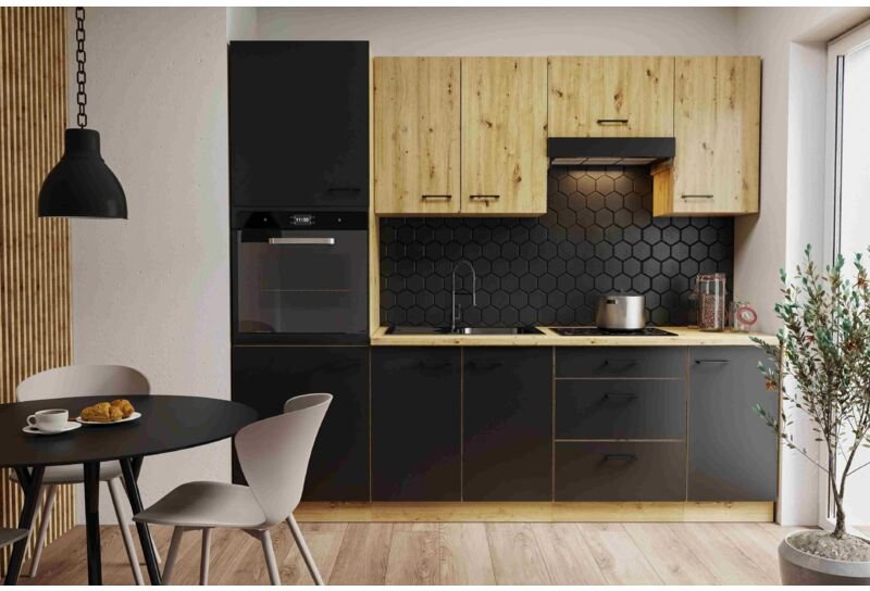 Küchenmöbel-Set Napolla 180 Küche mit Hängeschränken Trüffelgrau - Furnix