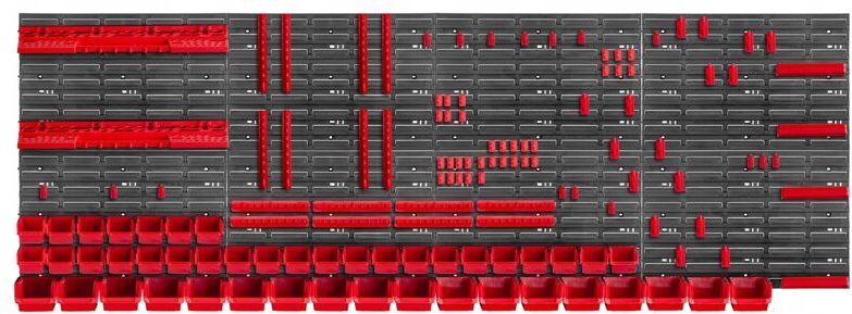 Werkstattwandregal, Wandplatten, 232 x 78 cm, Rot, 132 tlg. - Kadax