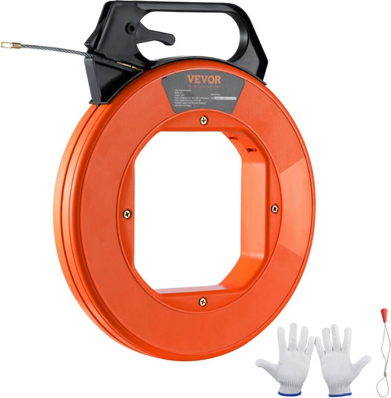 VEVOR Kabeleinziehhilfe 38,1m Hochwertige Einziehspirale PET inkl. Baumwollhandschuhe und Verschluss Zugdraht für Leerro...