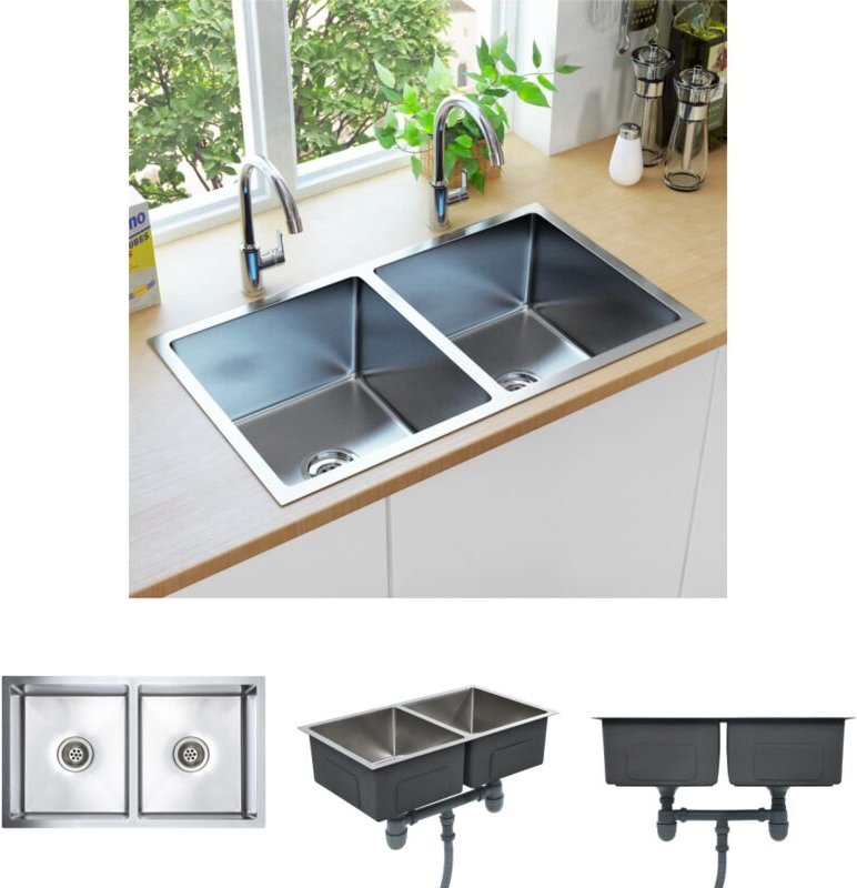 The Living Store Handgefertigte Küchenspüle Edelstahl - Küchenspülen & Spülbecken - Silber