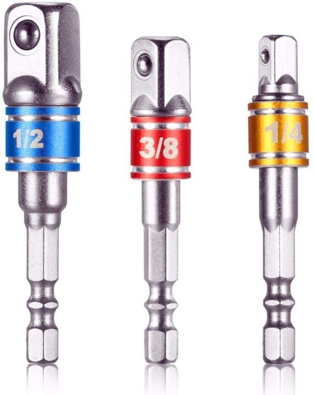Beijiyi - Steckschlüsseladapter für Bohrmaschine/Schlagschrauber. Set mit 3 Vierkantfutteradaptern 1/4', 1/2', 3/8' aus ...