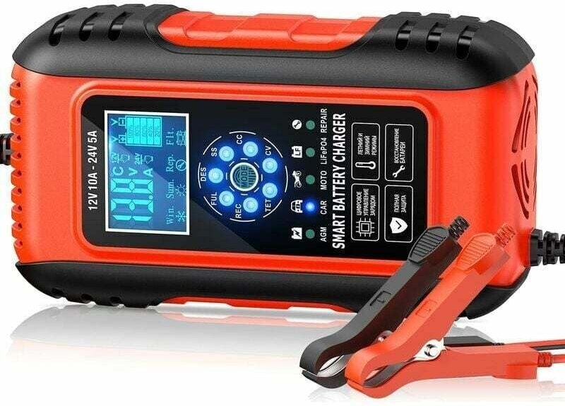 KZQ 10 A 12 V/5 A 24 V intelligentes Batterieladegerät, Batteriewartungs- und Autoreparaturfunktion, tragbar mit LCD-Dis...