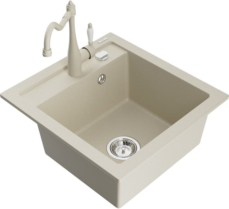 Vito 1-Becken-Granit-Spüle mit Mischbatterie Carla, Beige - 6503-69-670700-69 - Mexen