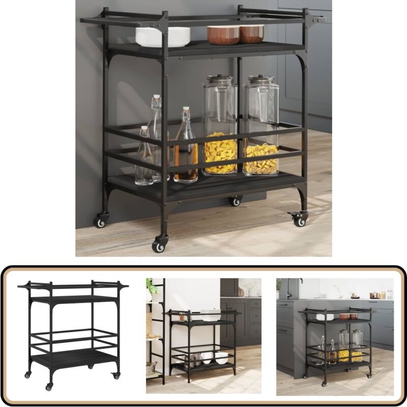 Küchenwagen Schwarz 82x40x78,5 cm Holzwerkstoff - Küchentrolley - Küchenwagen - Retro Küchentisch - Holzwerkstoffmöbel -...