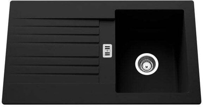 Einzelbecken-Unterbauspüle mit Abtropffläche, Harz, schwarz SOLO Centrale Brico