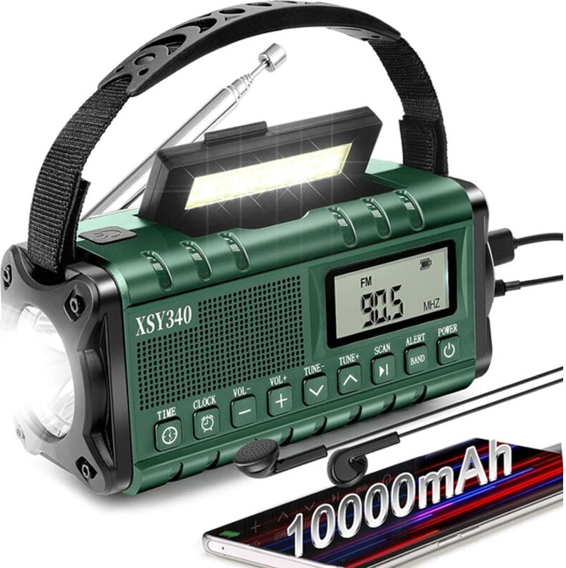 37000 mWh Notfallradio mit Wetteralarm, tragbar mit Handkurbel, AM/FM-Digital-Überlebensradio, Wecker, SOS-Notfalltasche...