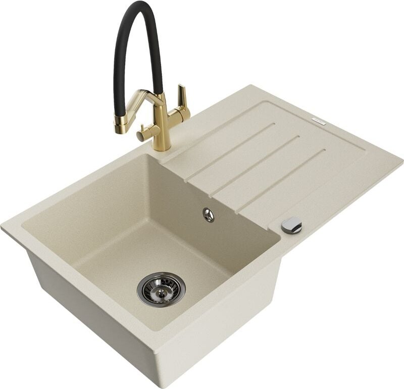 Bruno 1 Becken-Granitspüle mit Abtropffläche und Mischbatterie Duo, Beige - 6513-69-671701-57- - Mexen