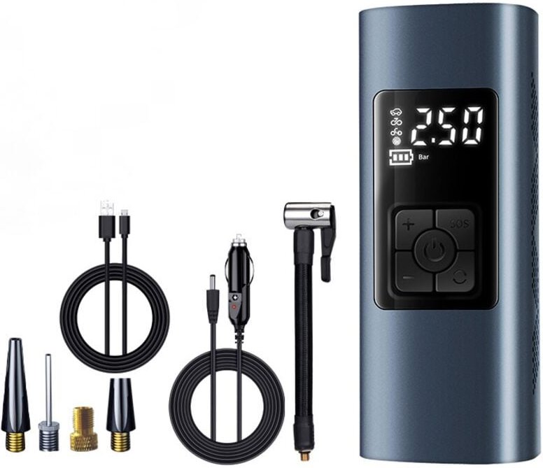 Thumbnail - Tragbarer Mini-Luftkompressor mit 6000 mAh, elektrische Fahrradpumpe mit 150 PSI und digitalem LCD-Display